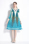 Harmonious Glowing Fall Fashion Feather Gradient Printed Round Neck, Pleated & Stretchable Free Size Vintage Women Dress